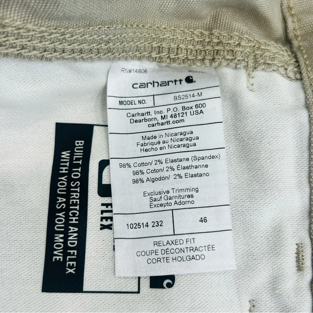 Carhartt Men’s Rugged Flex Relaxed Fit‎ Canvas Work Shorts, Tan, Size 44 - Picture 15 of 16